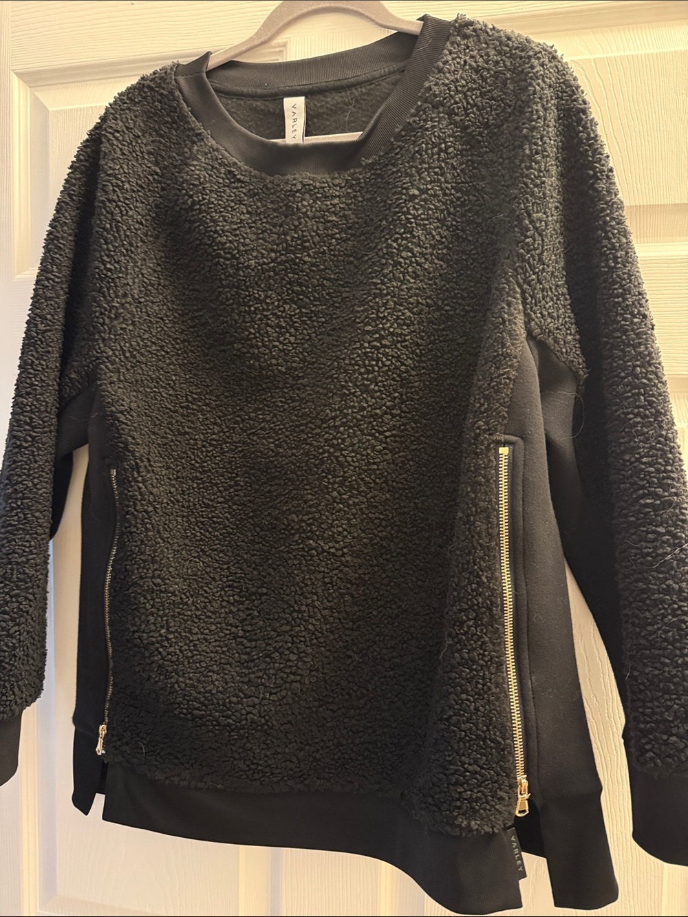 Varley Black Sherpa Pullover with Gold Zippers
